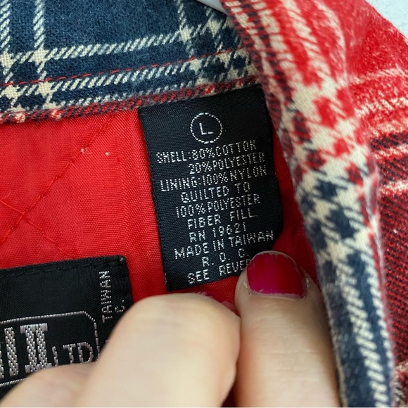 Vintage 90s Shirt Jacket Shacket Mens Size Large Plaid Flannel Quilted Oversized - Picture 6 of 11